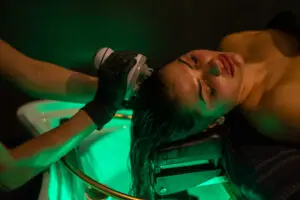 Client at a Japanese head spa receiving a treatment