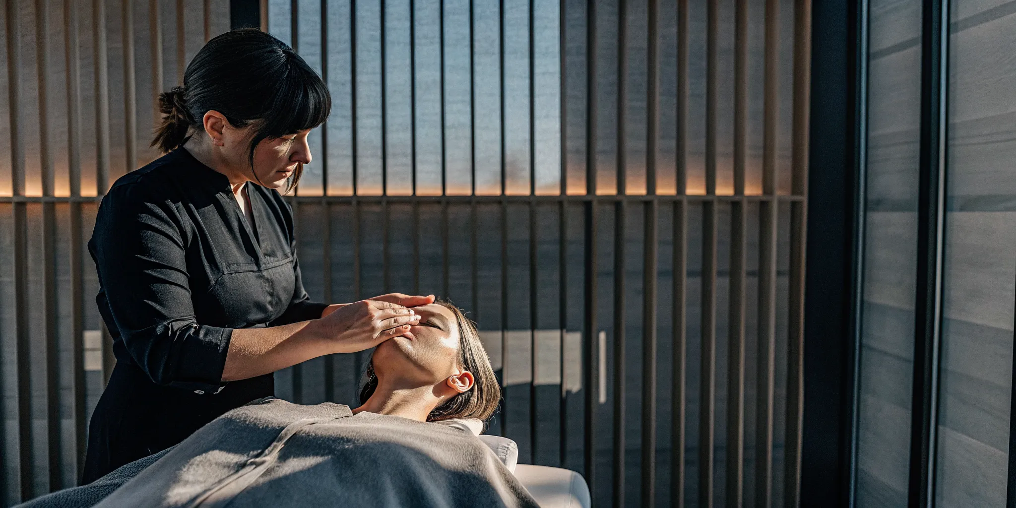 Professional esthetician receiving hands-on head spa certification training at The Sage HeadSpa